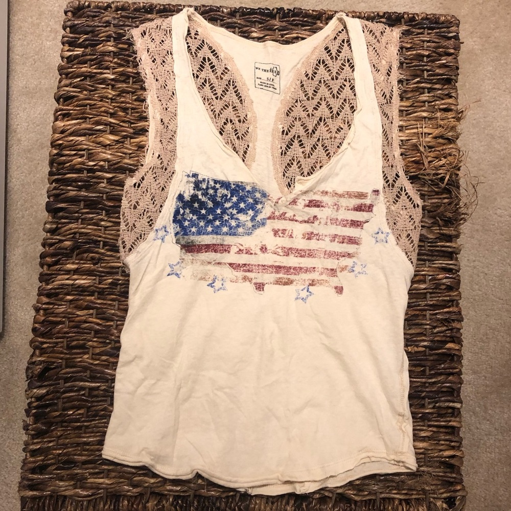 Free People | Distressed Crochet American flag top